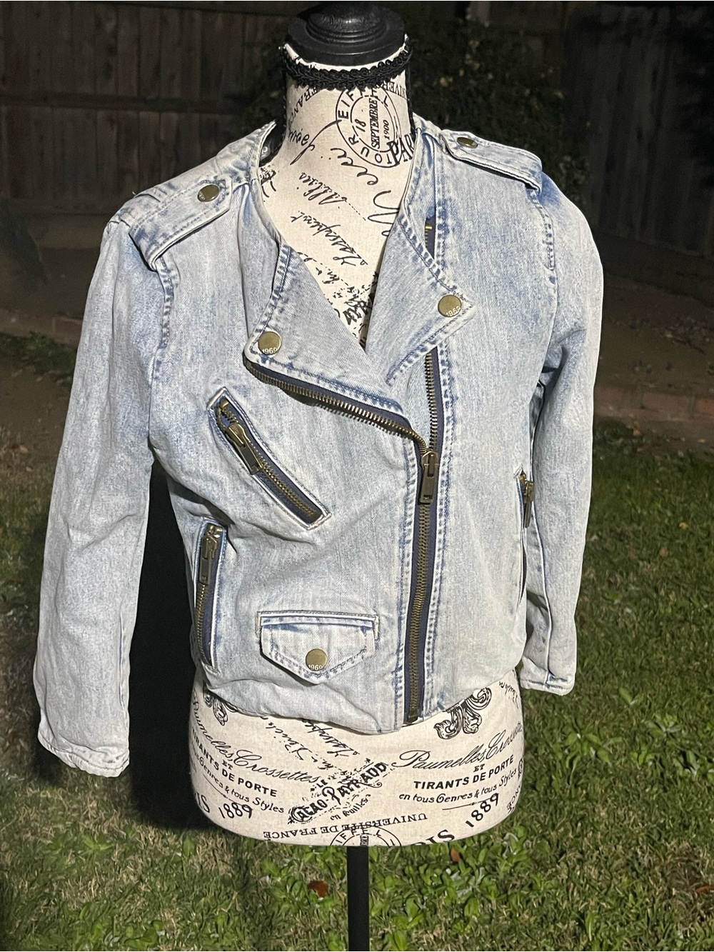 Vintage Vibe Gap 1969 Light Wash Denim Collarless Moto Biker Jacket Small